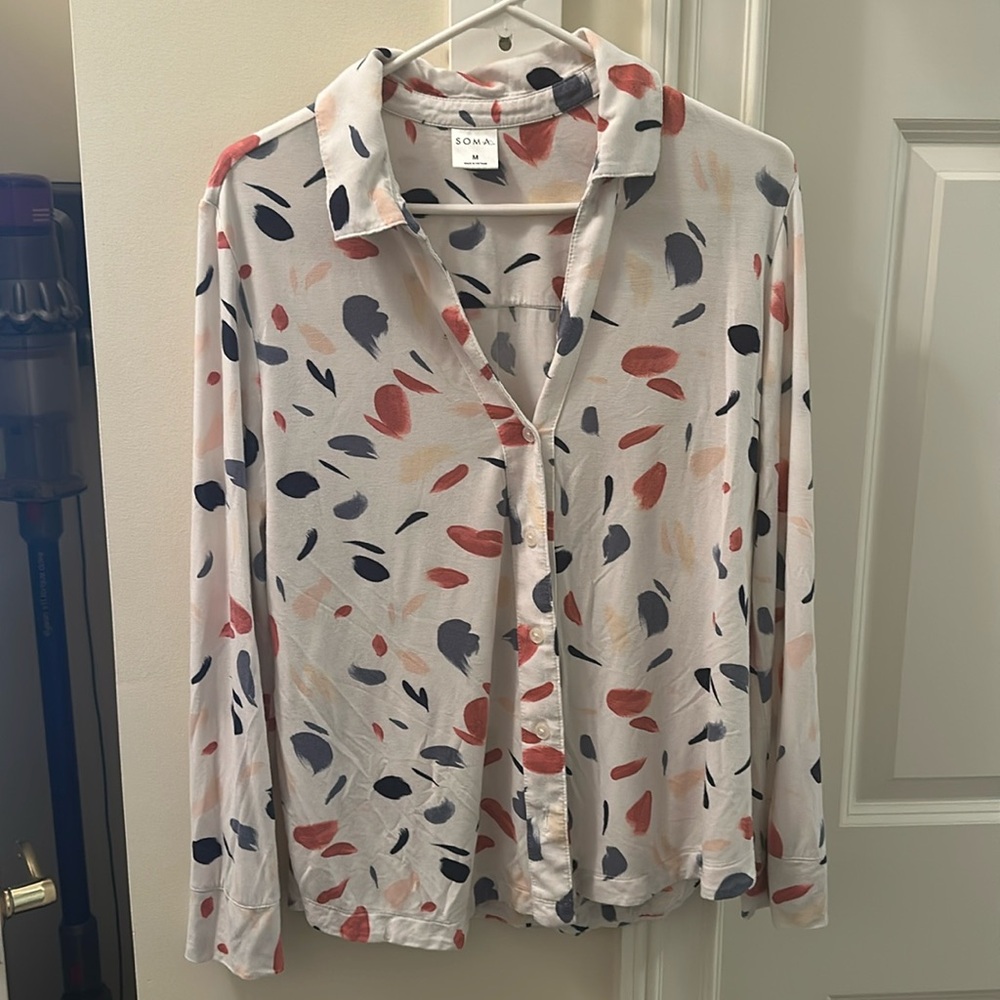 Soma Black & White Paisley Button-Up Pajama Top - Size Small